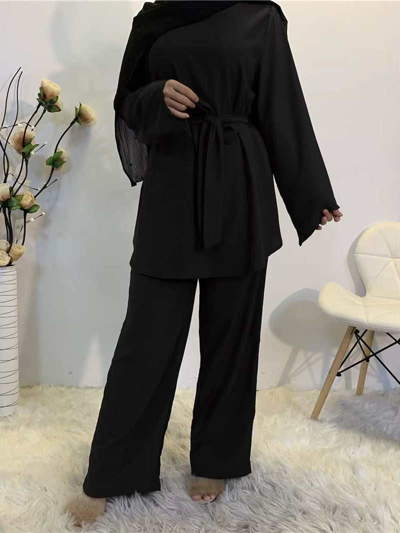 Elegant Dubai Kaftan Abaya – Modest Muslim Dress Set for Eid | Islamic Clothing for Women