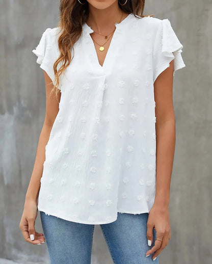 Elegant V-Neck Ruffle Sleeve Blouse – Flowy Summer Top for Women (Sizes S-3XL)