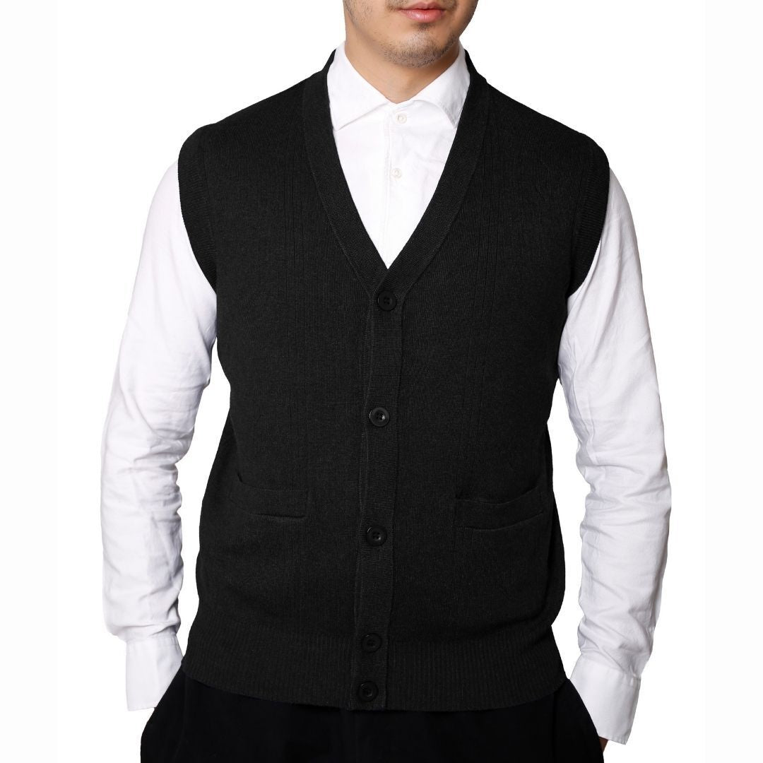 Effortless Style & Comfort – Men's Sleeveless V-Neck Button-Up Sweater Vest | Perfect for Layering & Casual Elegance!