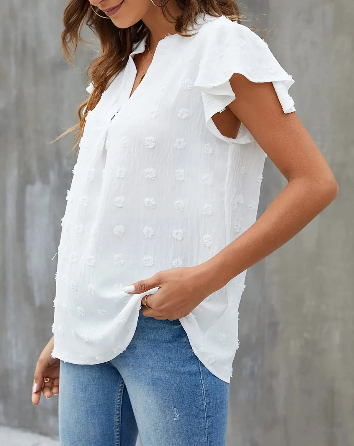 Elegant V-Neck Ruffle Sleeve Blouse – Flowy Summer Top for Women (Sizes S-3XL)