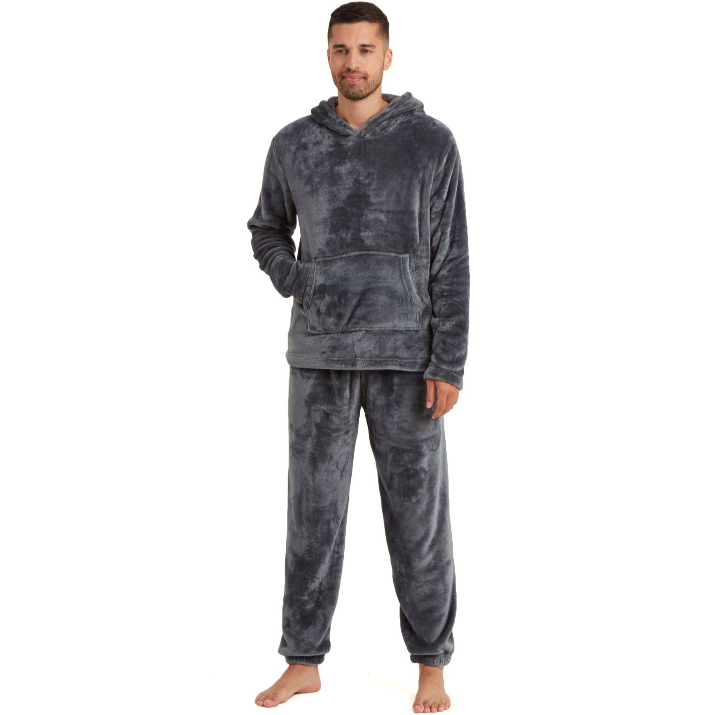 Snuggaroo Men's Soft Fleece Hooded PJs – Cozy Loungewear Set with Pyjama Bottoms and Top