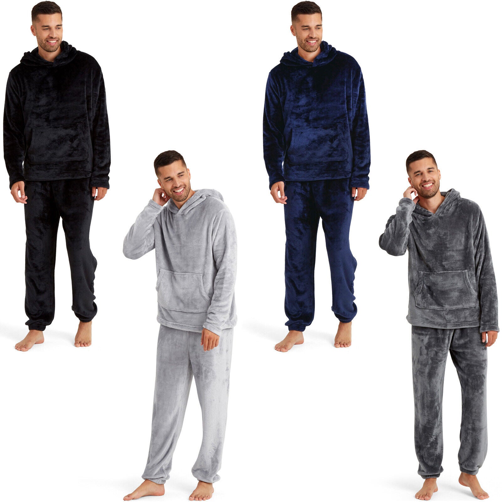 Snuggaroo Men's Soft Fleece Hooded PJs – Cozy Loungewear Set with Pyjama Bottoms and Top