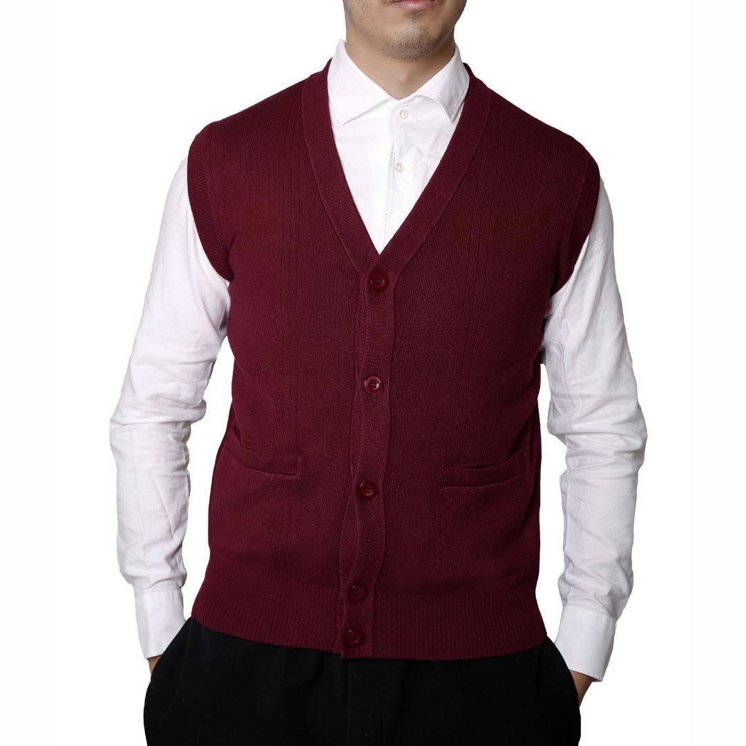 Effortless Style & Comfort – Men's Sleeveless V-Neck Button-Up Sweater Vest | Perfect for Layering & Casual Elegance!