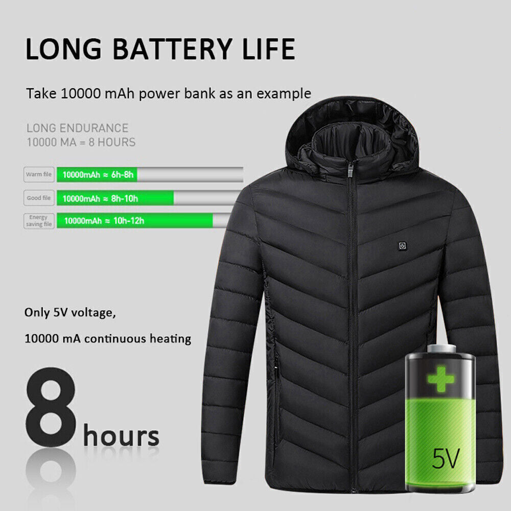 USB Heated Jacket for Men & Women – Electric Winter Coat with Heating Pads & Body Warmer