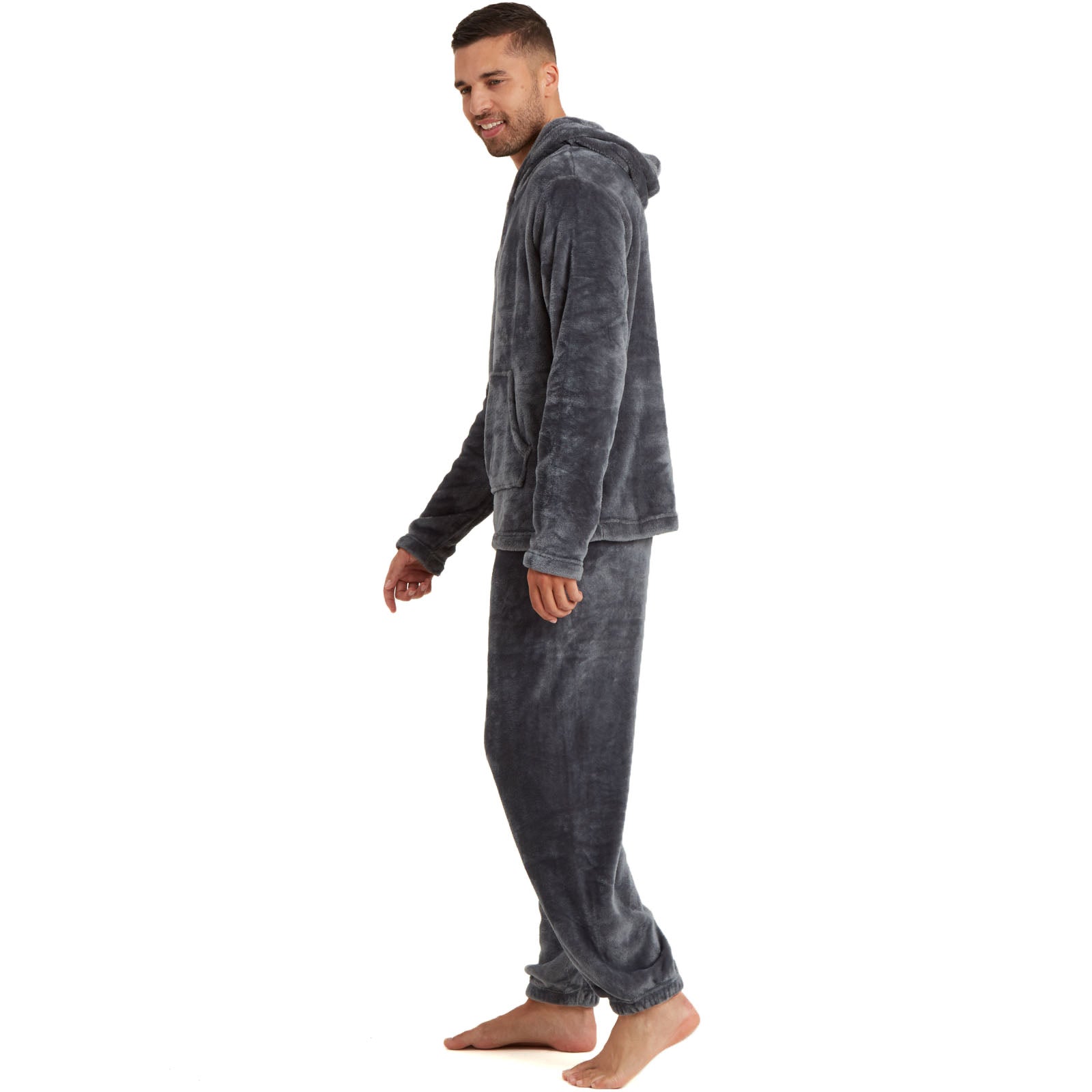 Snuggaroo Men's Soft Fleece Hooded PJs – Cozy Loungewear Set with Pyjama Bottoms and Top