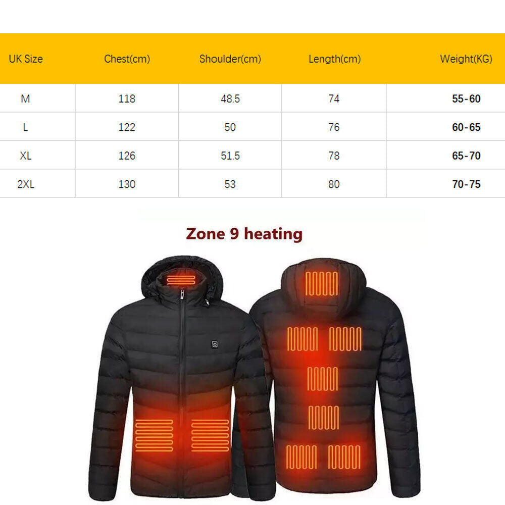 USB Heated Jacket for Men & Women – Electric Winter Coat with Heating Pads & Body Warmer