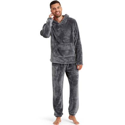 Snuggaroo Men's Soft Fleece Hooded PJs – Cozy Loungewear Set with Pyjama Bottoms and Top