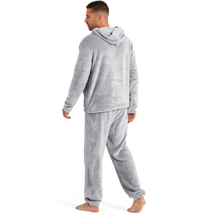 Snuggaroo Men's Soft Fleece Hooded PJs – Cozy Loungewear Set with Pyjama Bottoms and Top