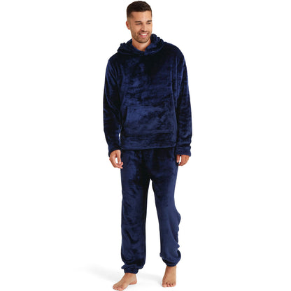 Snuggaroo Men's Soft Fleece Hooded PJs – Cozy Loungewear Set with Pyjama Bottoms and Top