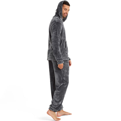 Snuggaroo Men's Soft Fleece Hooded PJs – Cozy Loungewear Set with Pyjama Bottoms and Top