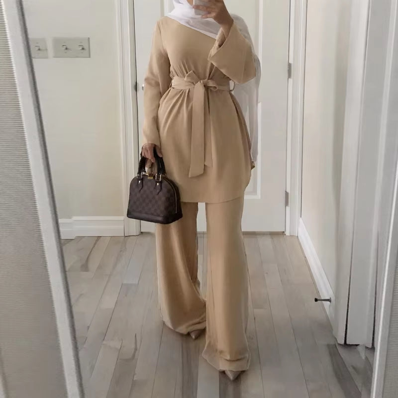 Elegant Dubai Kaftan Abaya – Modest Muslim Dress Set for Eid | Islamic Clothing for Women