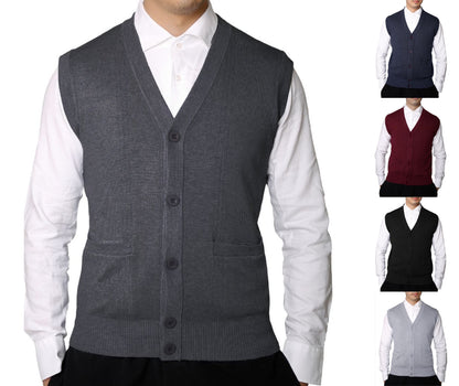 Effortless Style & Comfort – Men's Sleeveless V-Neck Button-Up Sweater Vest | Perfect for Layering & Casual Elegance!