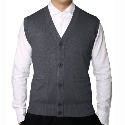 Effortless Style & Comfort – Men's Sleeveless V-Neck Button-Up Sweater Vest | Perfect for Layering & Casual Elegance!