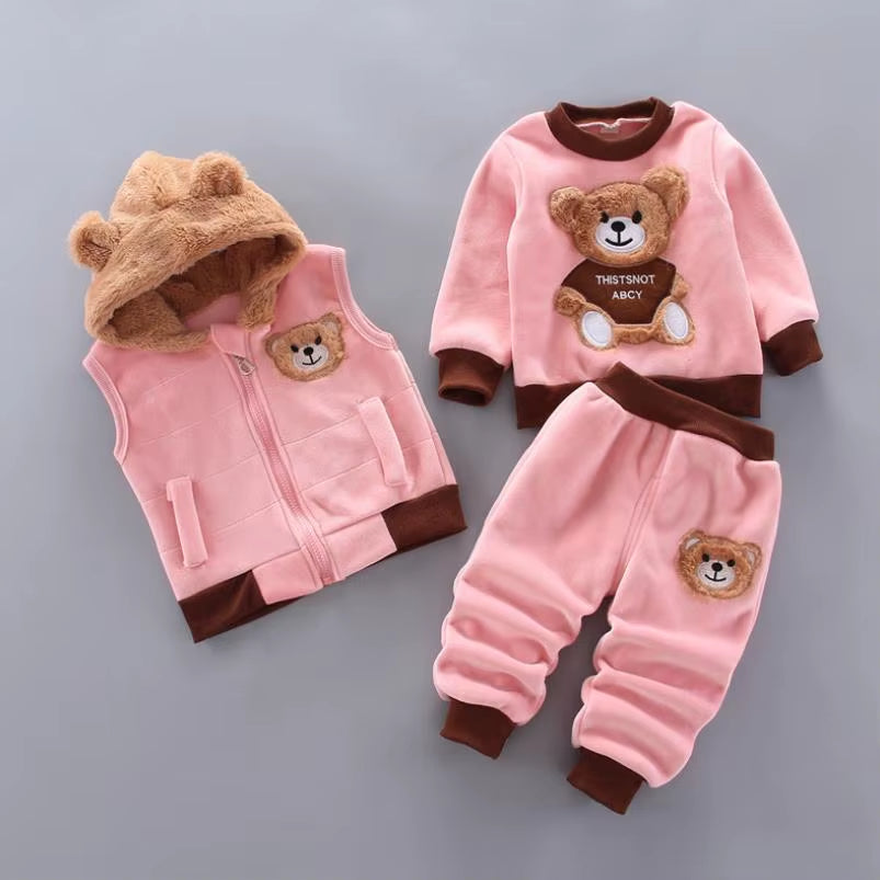 2020 Autumn Winter Girls' Suit plus Velvet Two-Piece Set Boy Trendy Kids Cotton Hooded Coats and Pants Children'S Clothing0-4Y